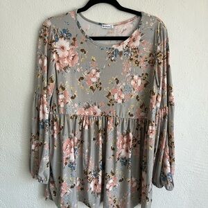 Egs by Eloges Woman Gray Vintage Floral Bishop-Sleeve Tunic, Size M